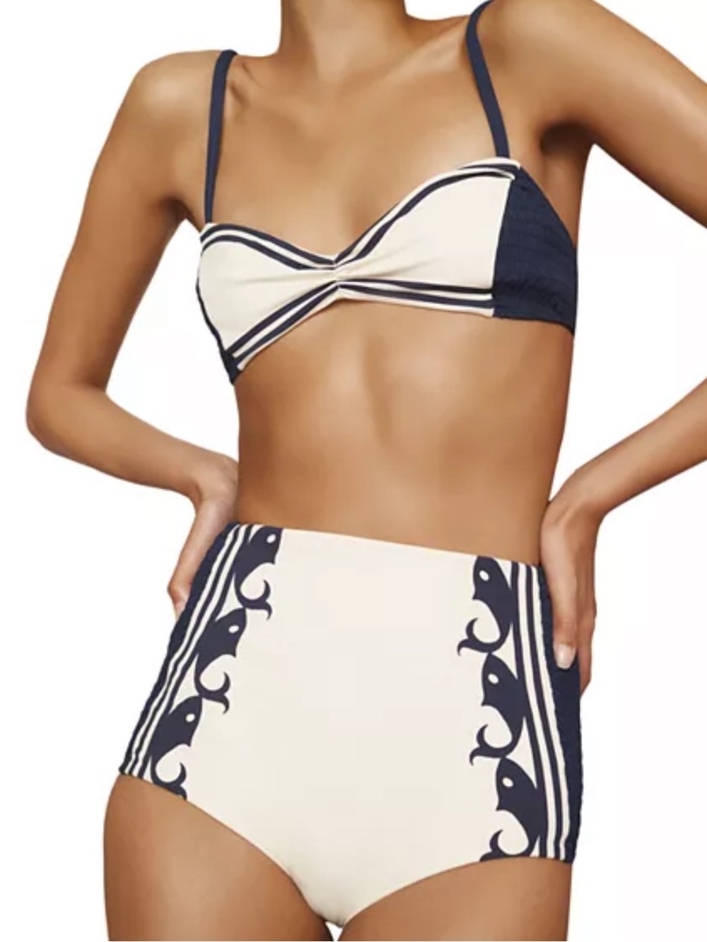 NWT Alémais Smocked Bikini Top (S) & Marine Smocked Boyleg Bikini Bottom (M)